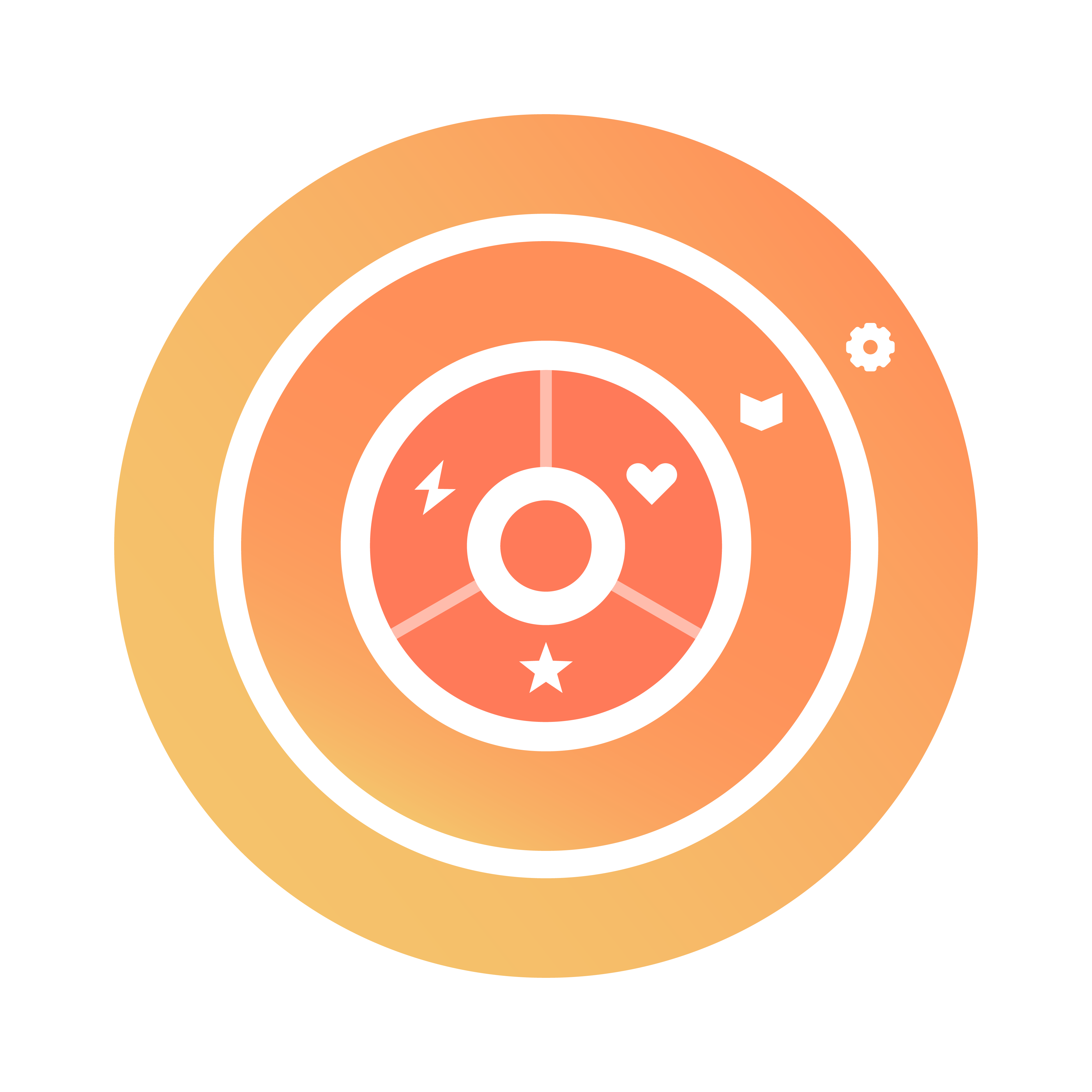 HubSpot product symbols placed in three expanding orange circles